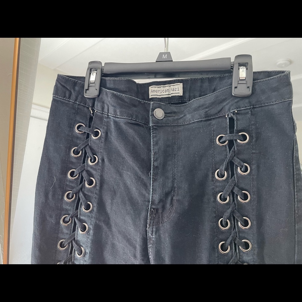 Black lace up jeans